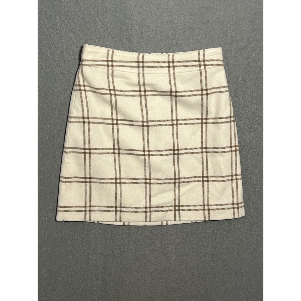 J.Crew Women's Size 6 Ivory Brown Plaid Wool Blend Mini Skirt Lined
